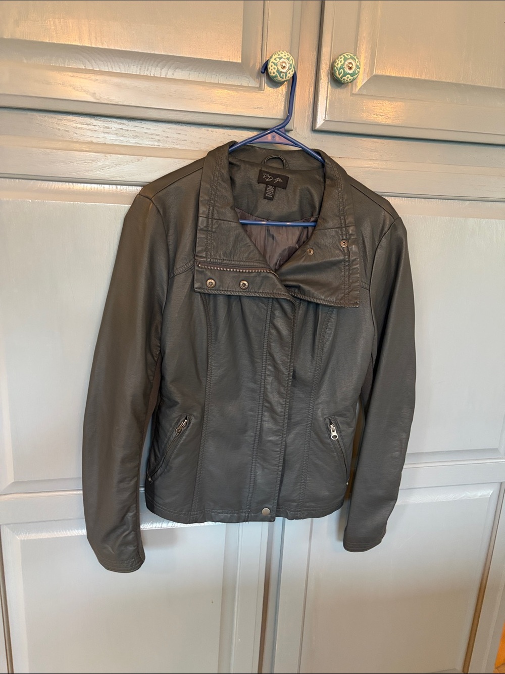 RD Style Women's Dark Gray Faux Leather Moto Jacket